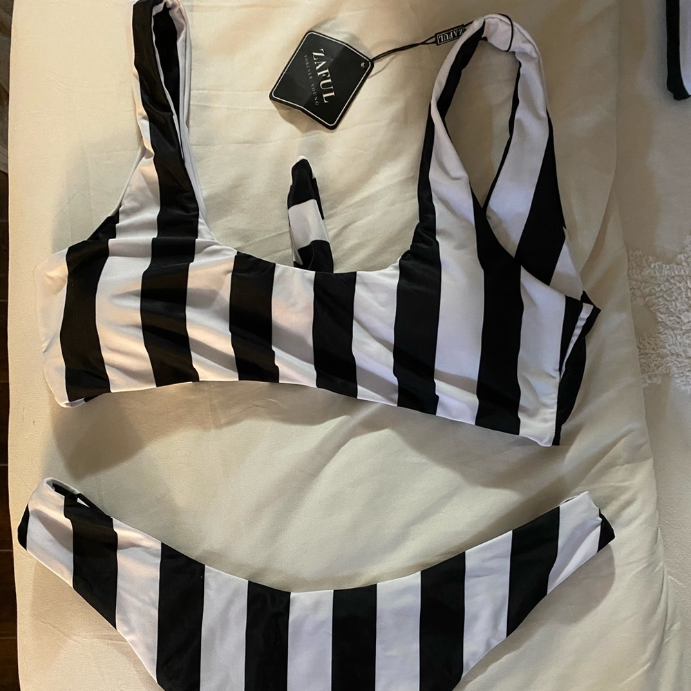 Black and white stripped swim suit